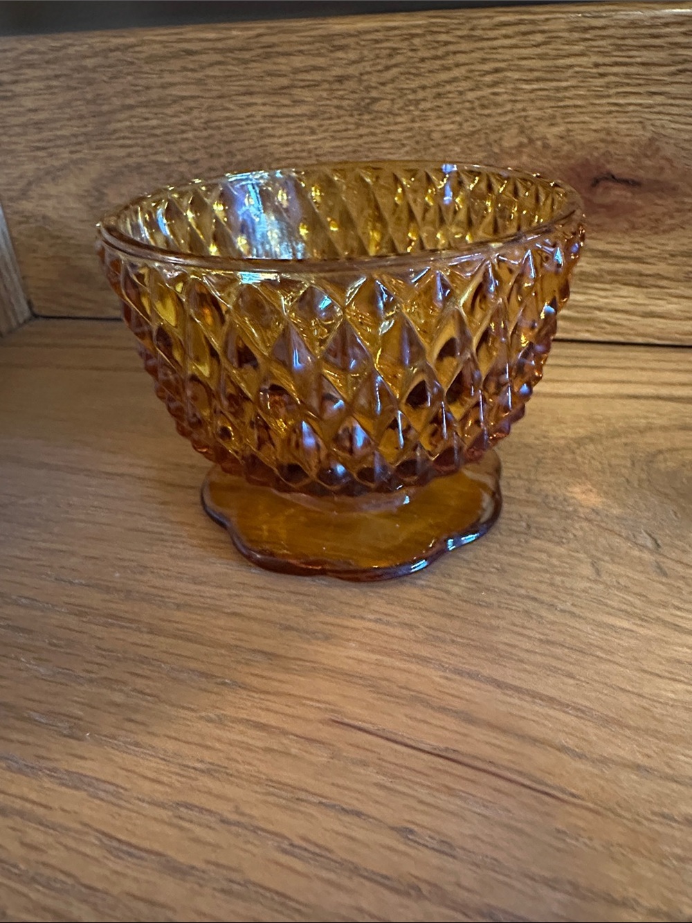 Amber Pressed Glass Diamond Pattern fairy lamp/light BASE ONLY